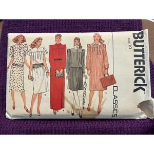 Butterick Sewing Pattern 4701 dress puff sleeve straight skirt 1980s size 10